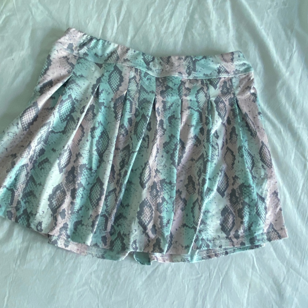Green and Gray Pleated Skater Mini Skirt
